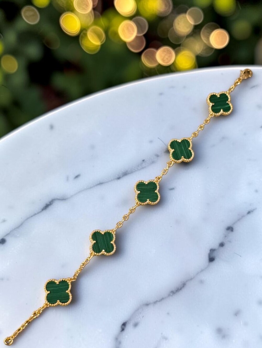 Green And Gold Malachite Clover Bracelet - Picture 2 of 4